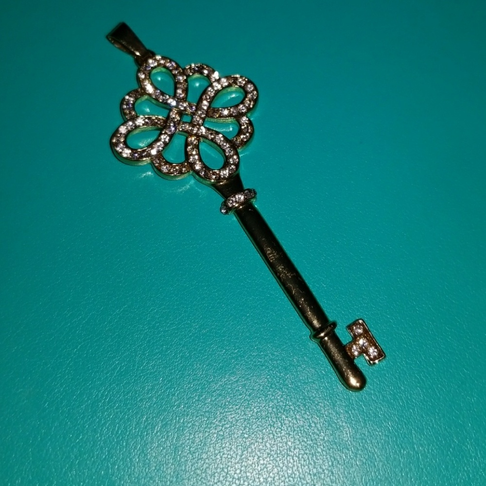 Key Pendant Gold Tone with  Crystals